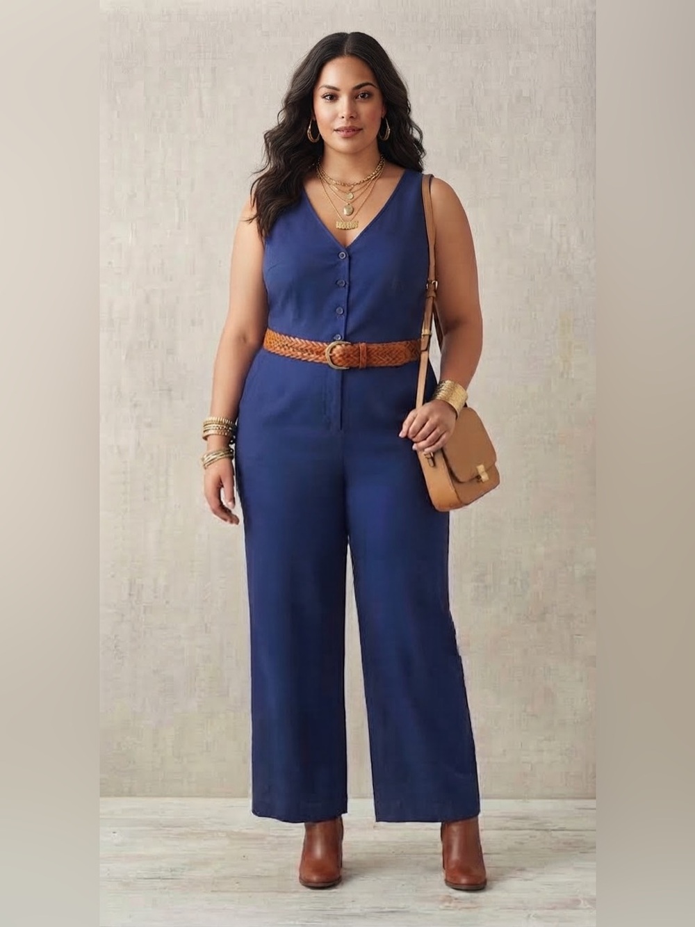 Melissa McCarthy Sleeveless V-Neck Wide-Leg Jumpsuit in Navy